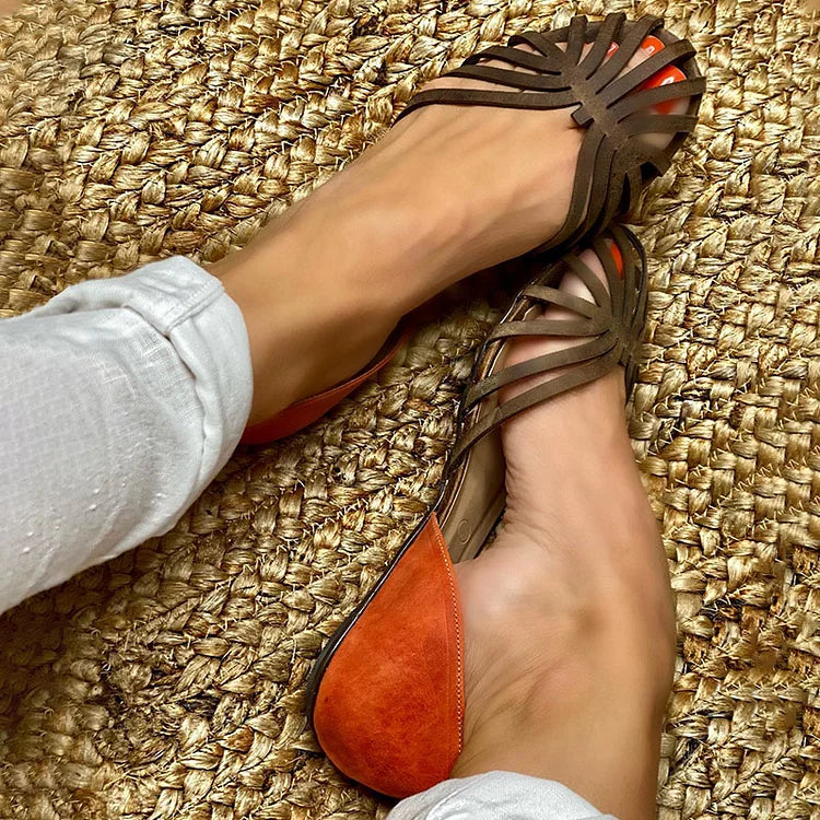 CARVED SANDALS WITH BI-COLOUR DETAIL