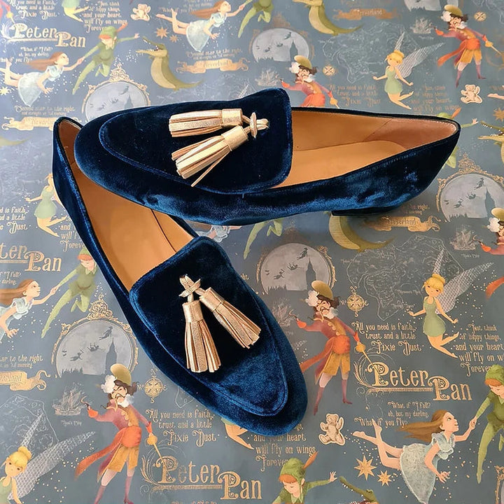 MIDNIGHT ELEGANCE MOCCASIN WITH CHAMPAGNE FRINGE