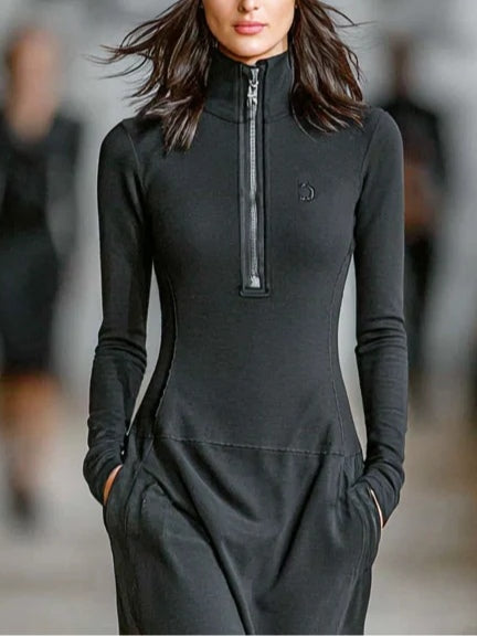 Luna™ | Turtleneck Zip-up Loose-fitting Casual Maxi Dress