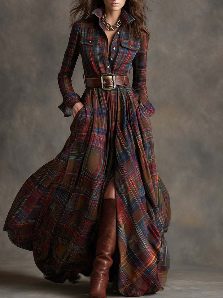 Giulietta - Maxi Check Shirt Dress with Belt
